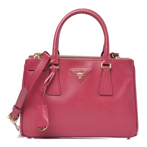 PRADA Saffiano Vernice Mini Galleria Double Zip Tote Peonia